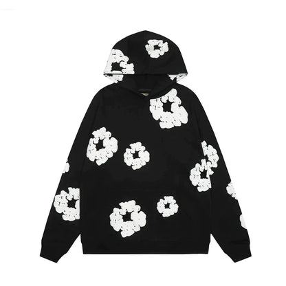 Men's Denim Hoodie with Floral Print 0