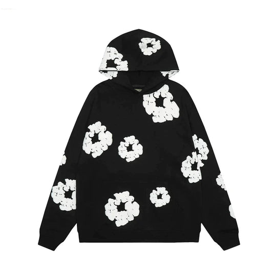 Men's Denim Hoodie with Floral Print 0