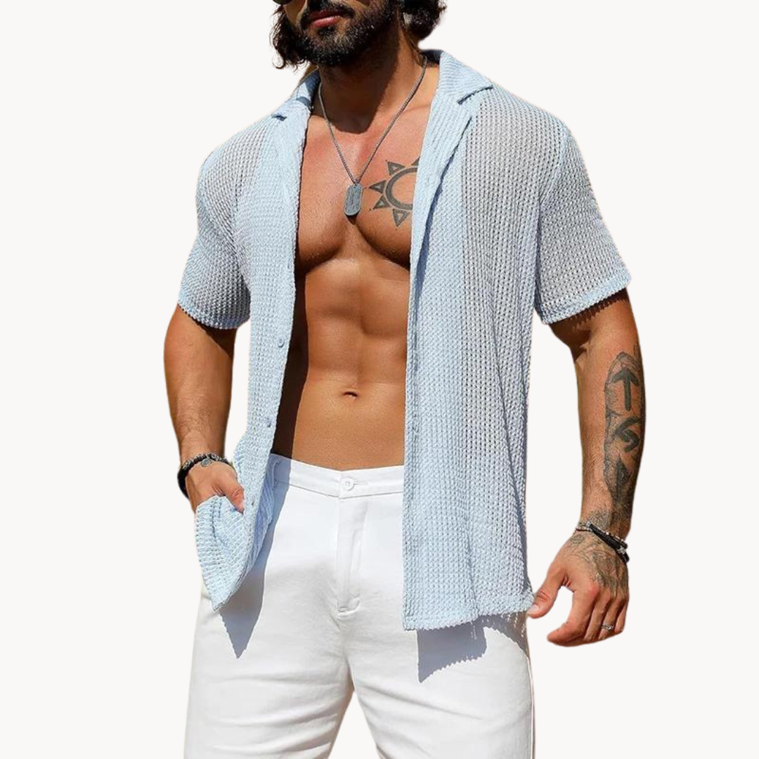 Men's Hollow Knit Short Sleeve Shirt 7