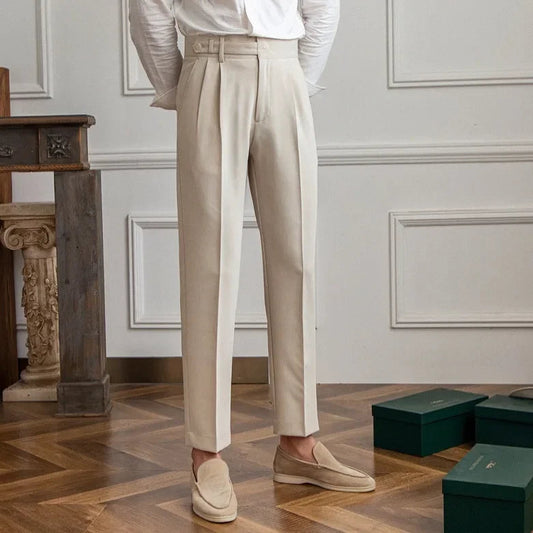 Men's Houndstooth Trousers with Double Pleats and Straight Fit 0