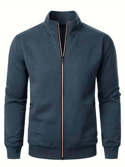 Men's Jacquard Jacket with Stand Collar and Zipper 2