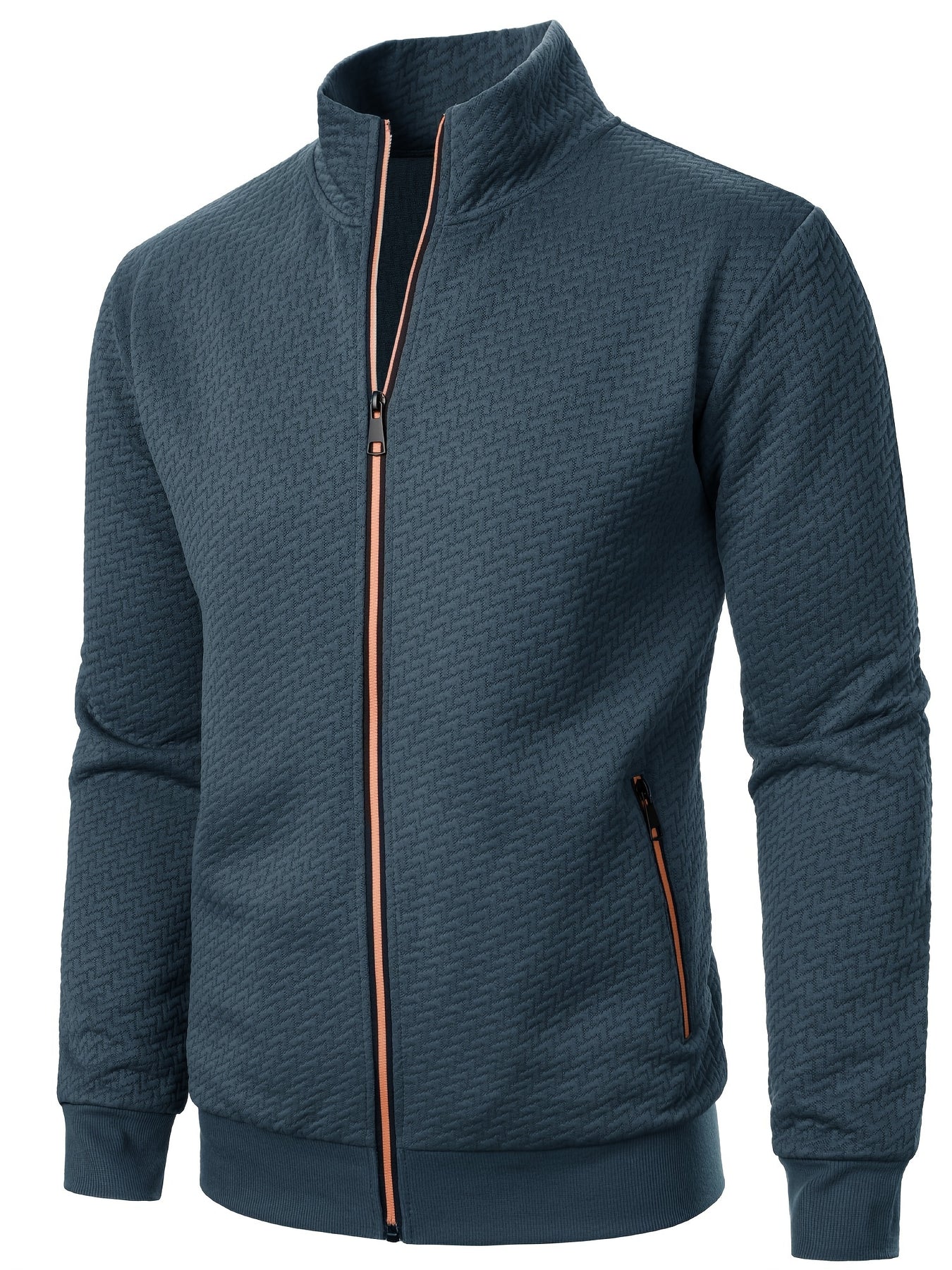 Men's Jacquard Jacket with Stand Collar and Zipper 5