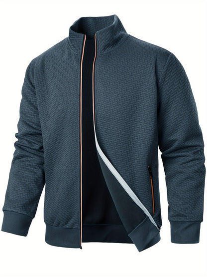 Men's Jacquard Jacket with Stand Collar and Zipper 6