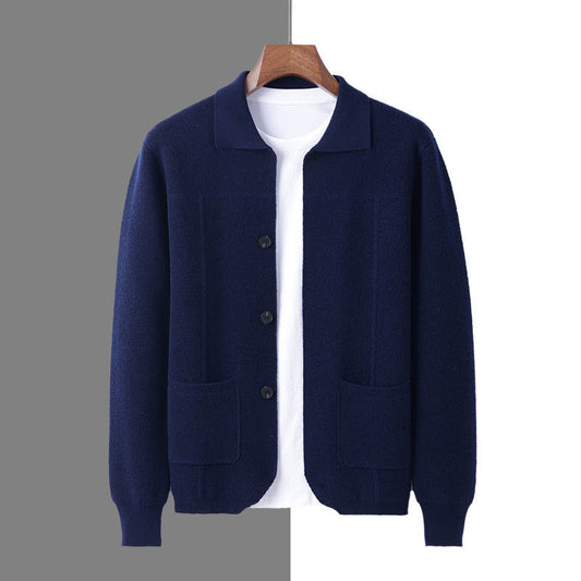 Men's Lapel Cardigan with Pockets for Casual and Business Wear 0