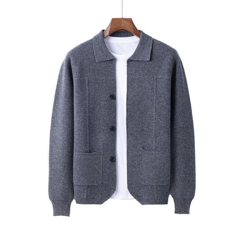 Men's Lapel Cardigan with Pockets for Casual and Business Wear 1