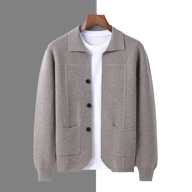 Men's Lapel Cardigan with Pockets for Casual and Business Wear 8