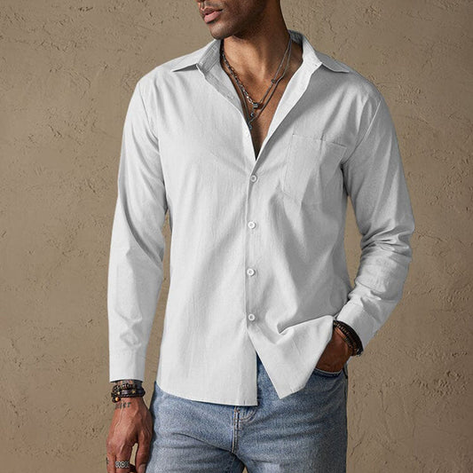 Men's Linen Casual Shirt with Traditional Collar