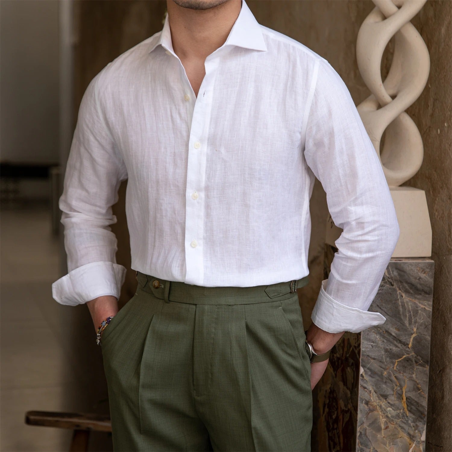 Men's Linen Shirt with Spread Collar 3
