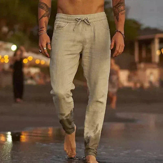 Men's Linen Trousers with Adjustable Drawstring Waist 0