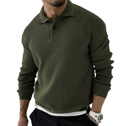 Men's Long Sleeve Polo Shirt - Knitted Casual Top 1
