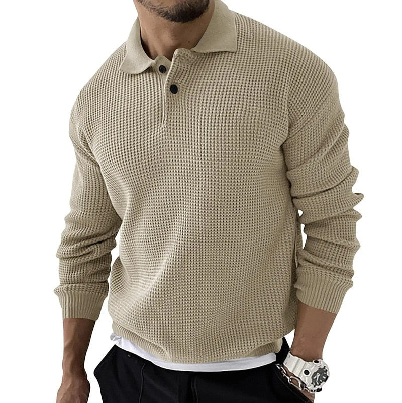 Men's Long Sleeve Polo Shirt - Knitted Casual Top 3
