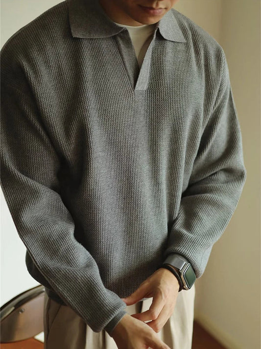 Men's Long Sleeve Polo Shirt - Modern Knitted Elegance 0