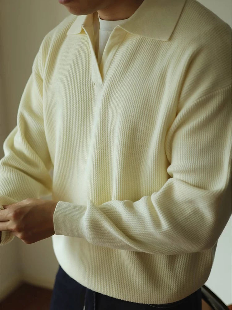 Men's Long Sleeve Polo Shirt - Modern Knitted Elegance 3