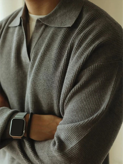 Men's Long Sleeve Polo Shirt - Modern Knitted Elegance 5