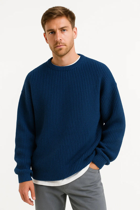 Men's Oversized Knitted Sweater with Ribbed Design 0