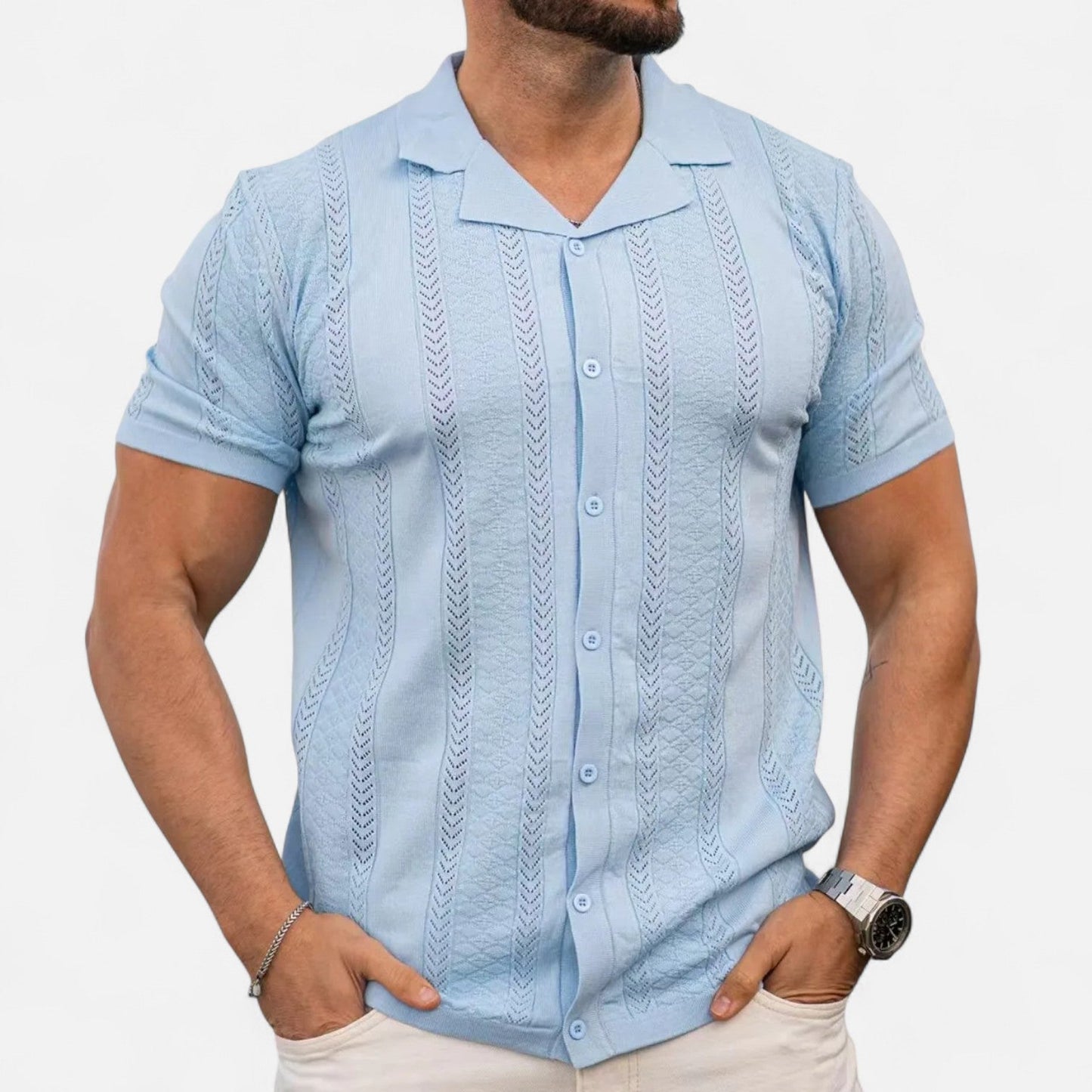 Men's Patchwork Stripe Knit Shirt 2