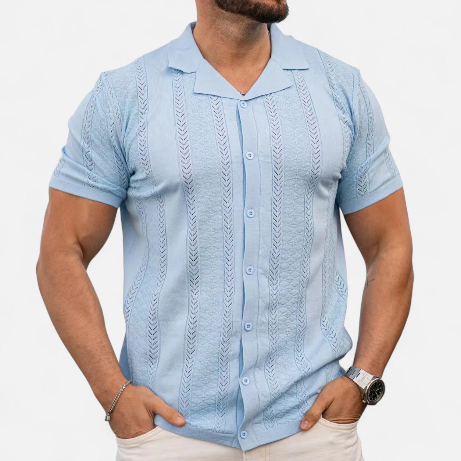 Men's Patchwork Stripe Knit Shirt 2