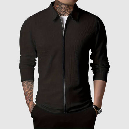 Men's Quarter Zip Sweater - Waffle Knit Long Sleeve Casual Wear 1
