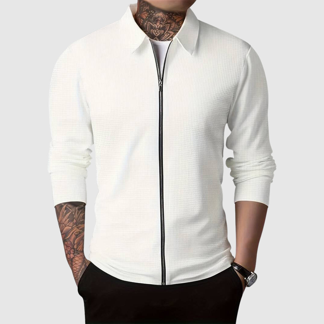 Men's Quarter Zip Sweater - Waffle Knit Long Sleeve Casual Wear 2