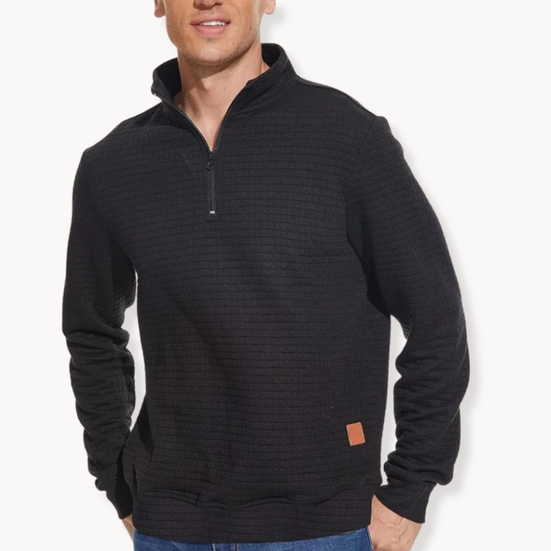 Men's Quarter Zip Sweater with Distinctive Pattern 1