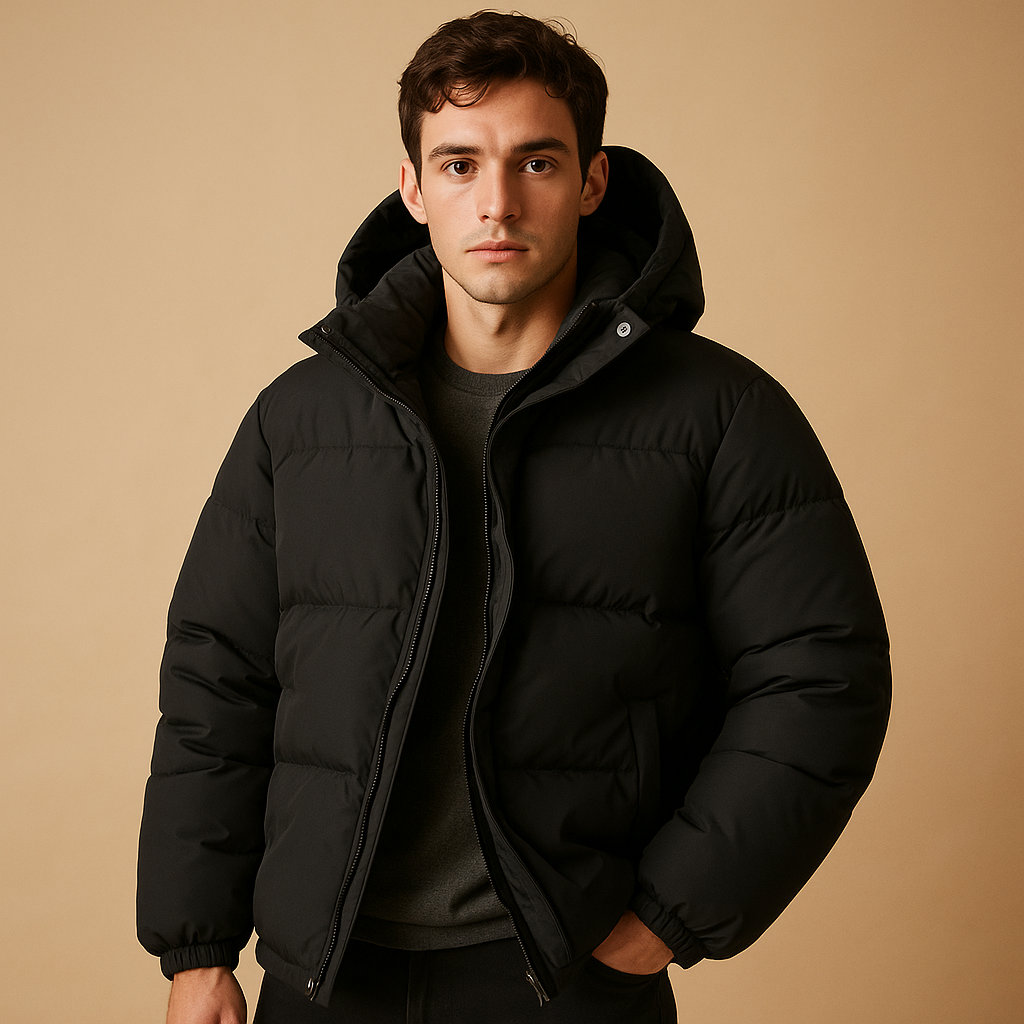 Men's Quilted Puffer Jacket with Hood for Winter 0