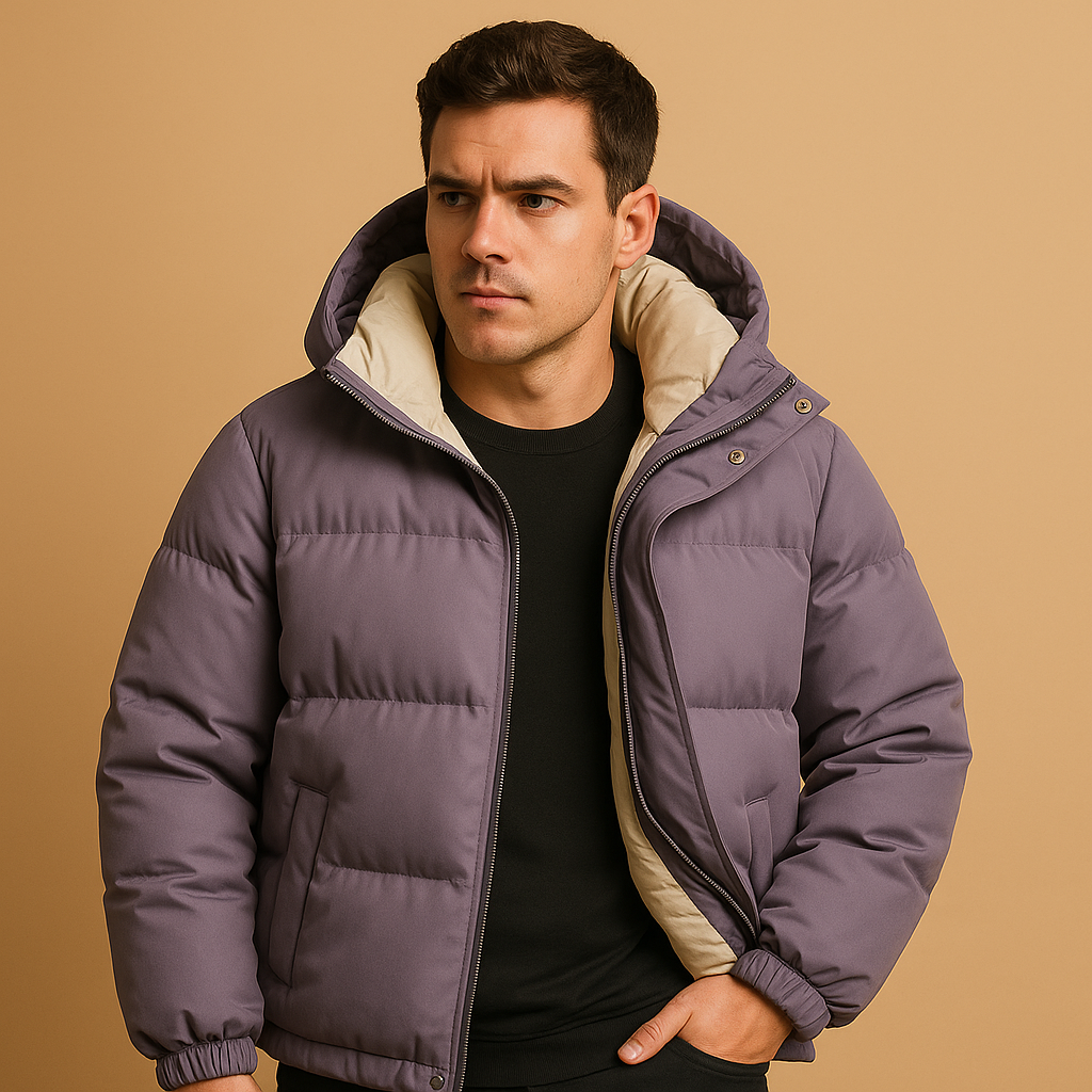 Men's Quilted Puffer Jacket with Hood for Winter 2