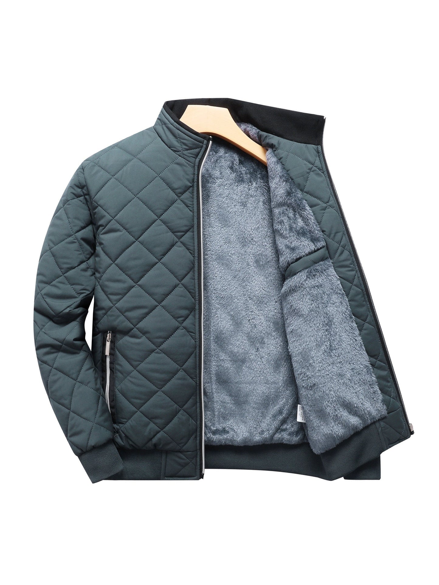 Men's Quilted Winter Jacket with Stand Collar and Pockets 6