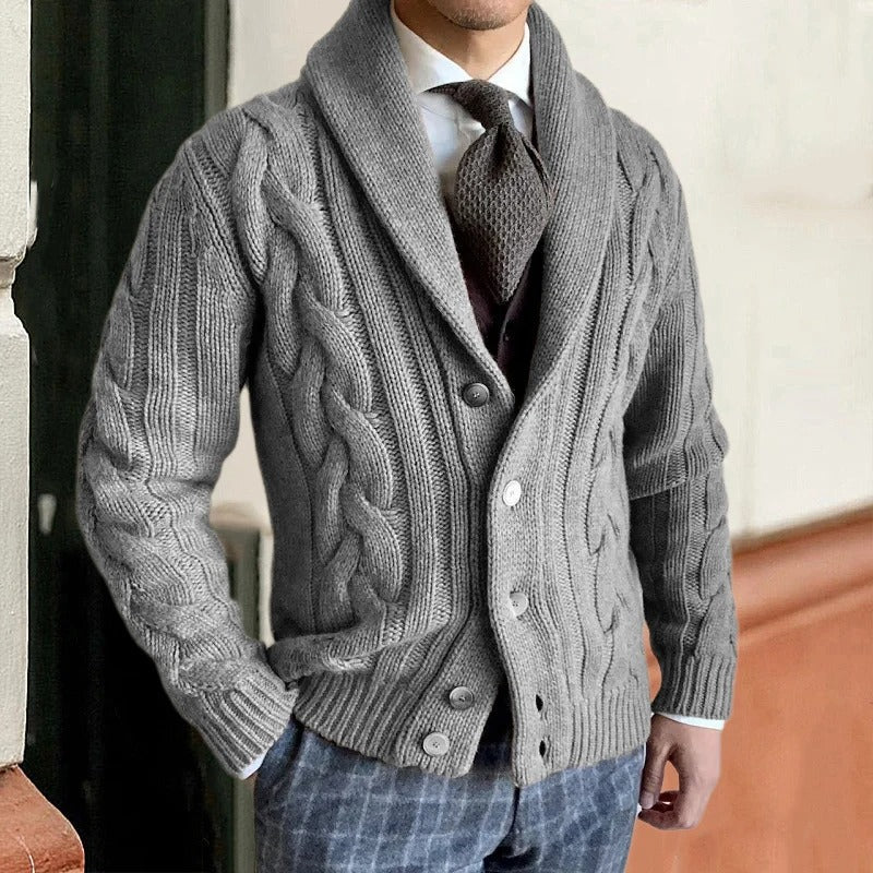 Men's Shawl Collar Zip Up Cardigan for Winter Warmth 1