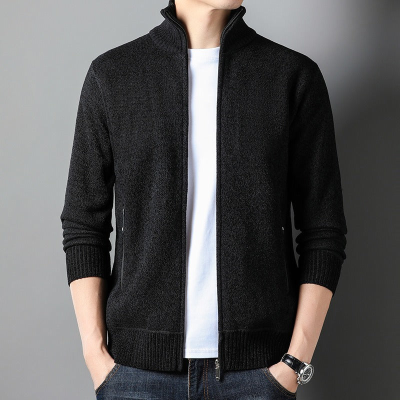 Men's Slim Fit Knit Cardigan with Stand Collar 0