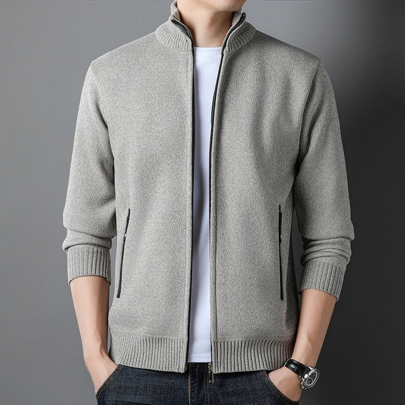 Men's Slim Fit Knit Cardigan with Stand Collar 2
