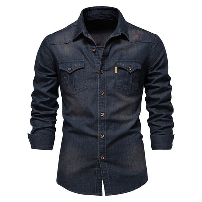 Men's Stretch Denim Shirt - Casual Slim Fit Long Sleeve 3