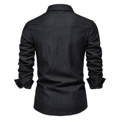 Men's Stretch Denim Shirt - Casual Slim Fit Long Sleeve 4