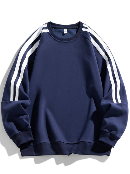 Men's Stylish Crew Neck Sweater with Striped Side Design 2