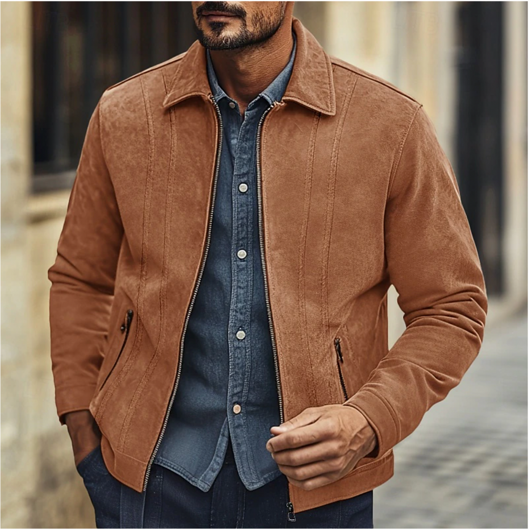 Men's Suede Casual Jacket with Unique Design 0