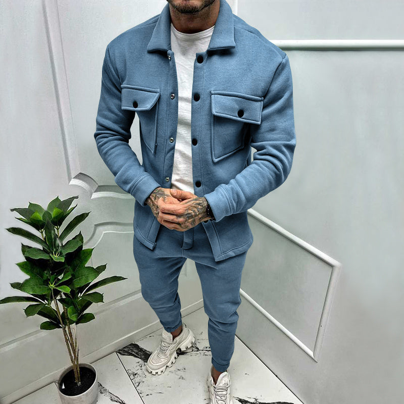 Men's Suede Two-Piece Tracksuit for Casual and Sporty Wear
