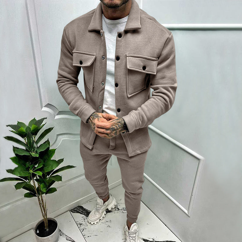 Men's Suede Two-Piece Tracksuit for Casual and Sporty Wear