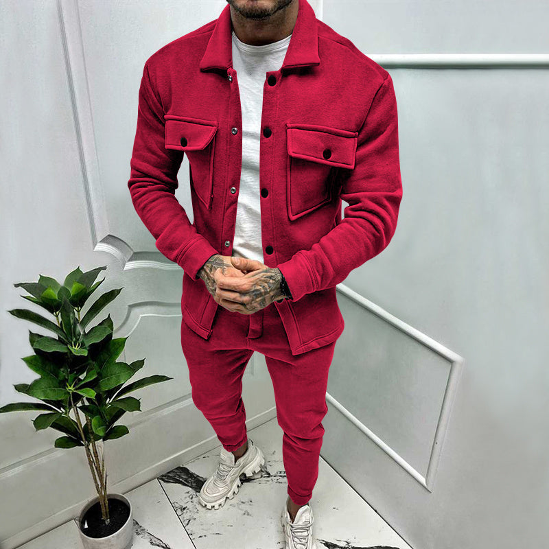 Men's Suede Two-Piece Tracksuit for Casual and Sporty Wear