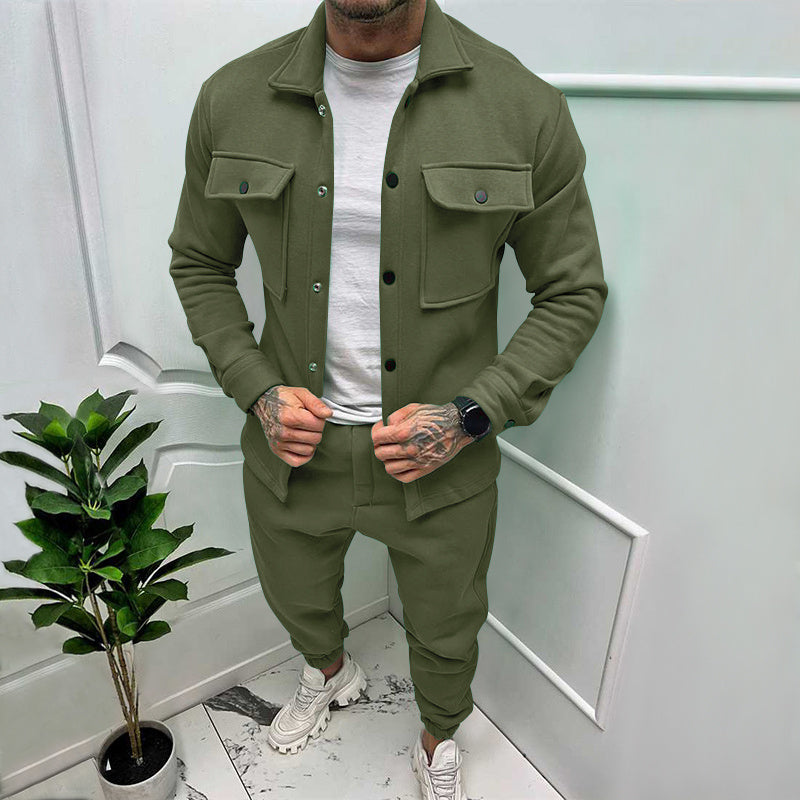 Men's Suede Two-Piece Tracksuit for Casual and Sporty Wear