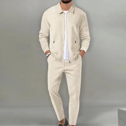 Men's Two-Piece Suit with Zipper Closure for Modern Style