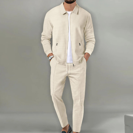 Men's Two-Piece Suit with Zipper Closure for Modern Style