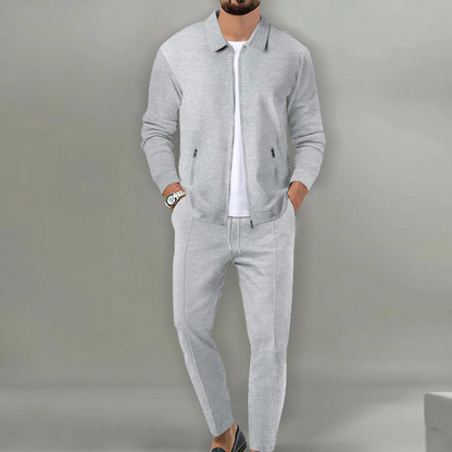 Men's Two-Piece Suit with Zipper Closure for Modern Style