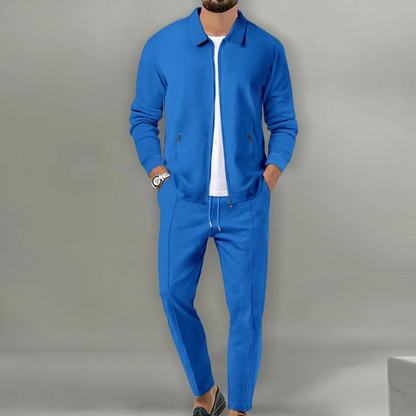 Men's Two-Piece Suit with Zipper Closure for Modern Style