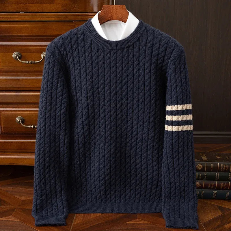 Men's Wool Knit Cable Pattern Sweater 0