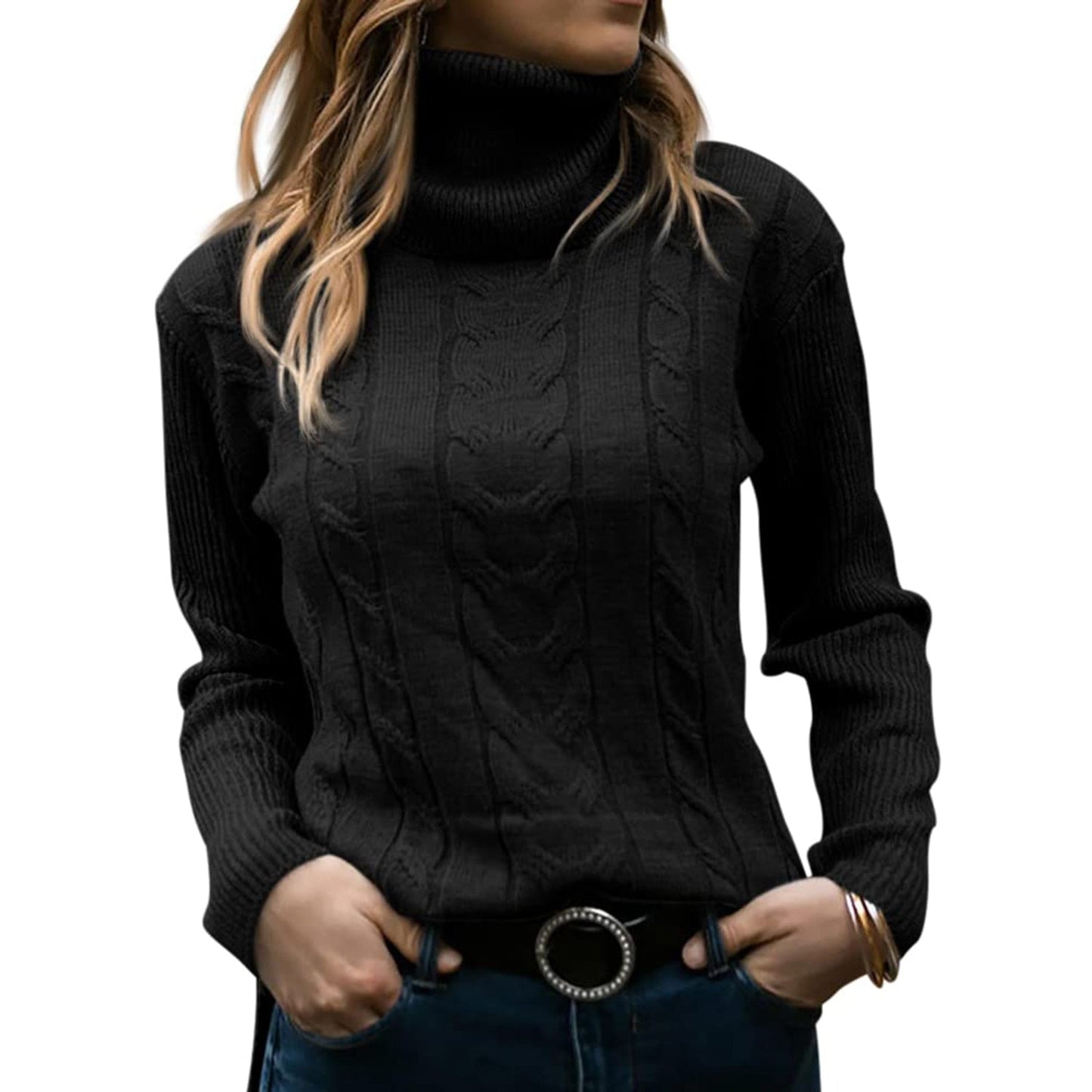 Women's Cable-Knitted Turtleneck Sweater 0