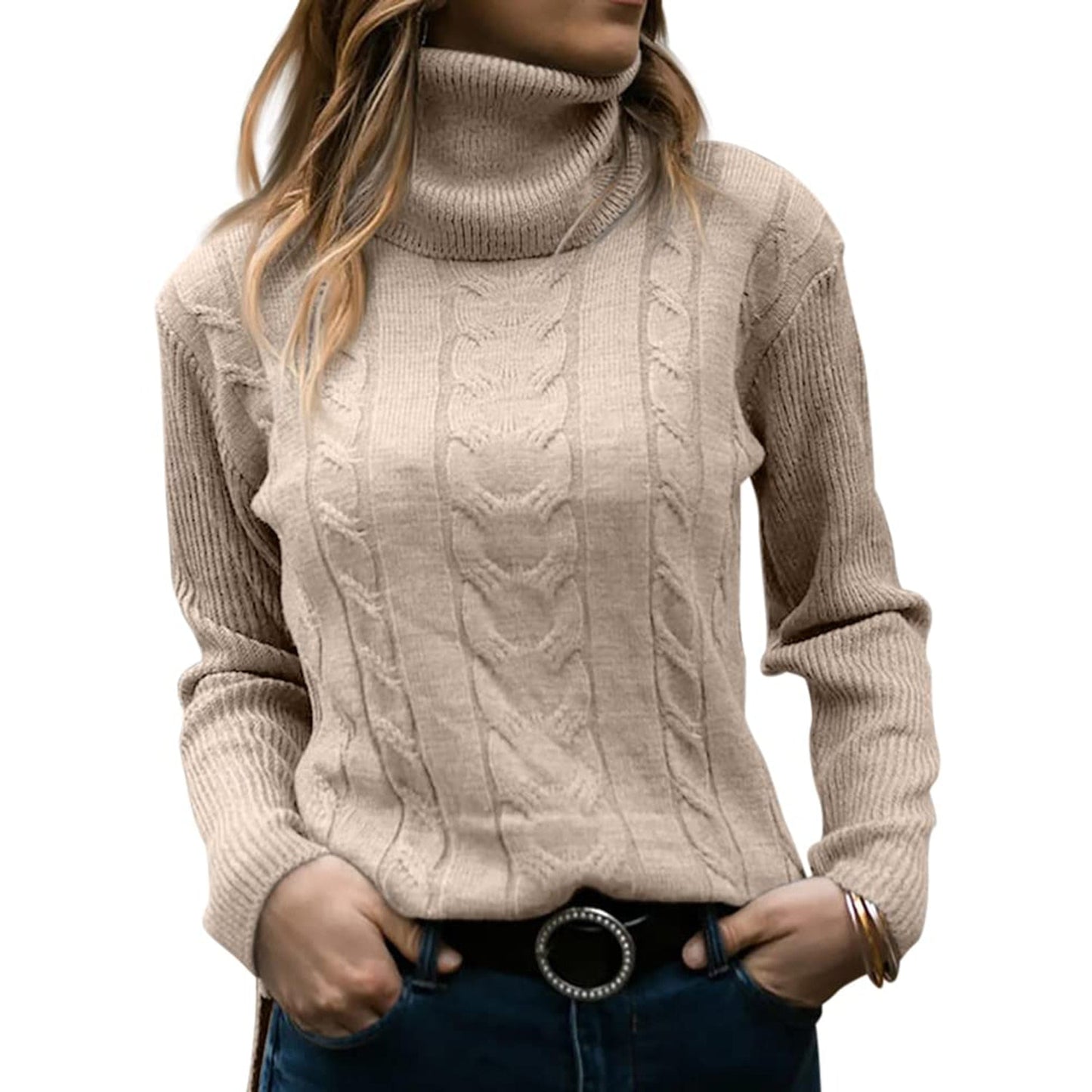 Women's Cable-Knitted Turtleneck Sweater 1