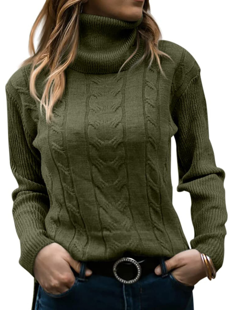 Women's Cable-Knitted Turtleneck Sweater 2
