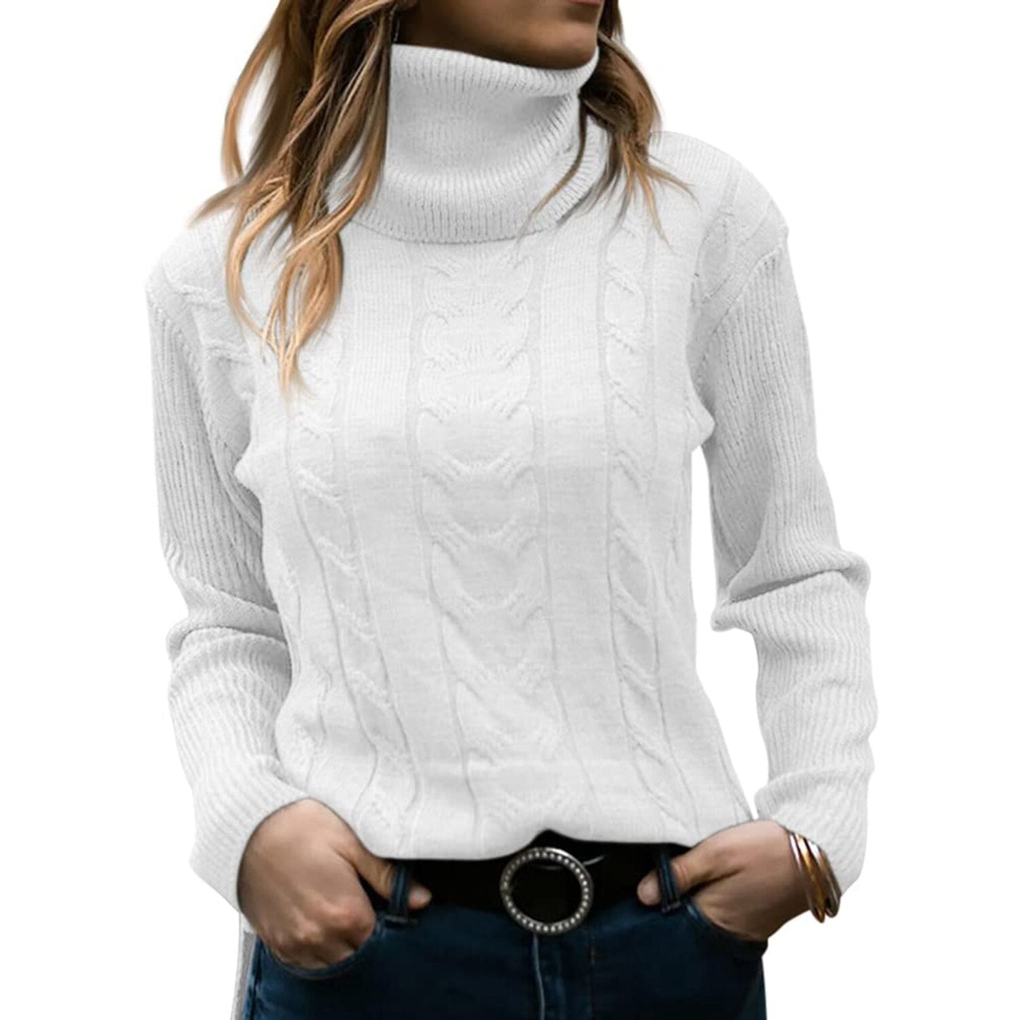 Women's Cable-Knitted Turtleneck Sweater 3
