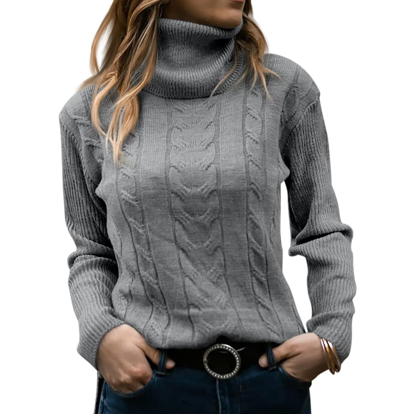 Women's Cable-Knitted Turtleneck Sweater 4