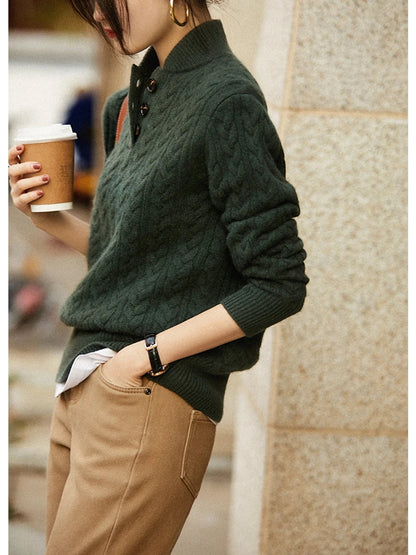 Women's Cable Knit Button-Up Sweater 6