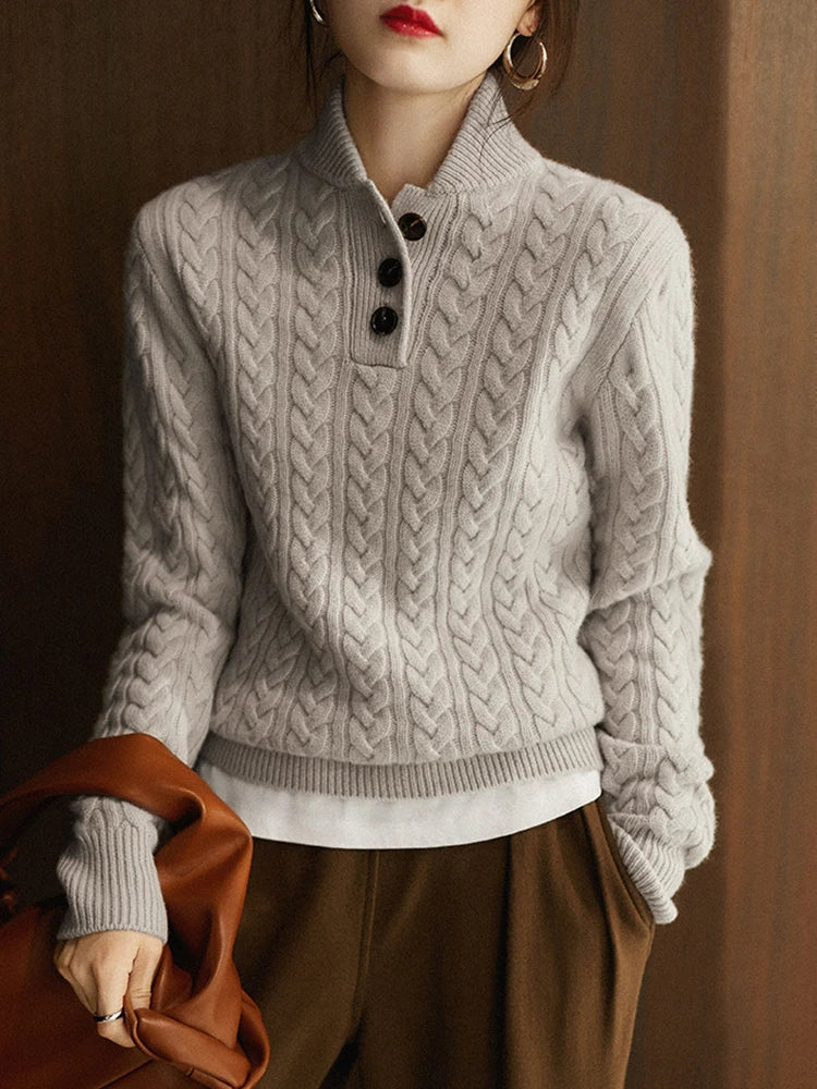 Women's Cable Knit Button-Up Sweater 8